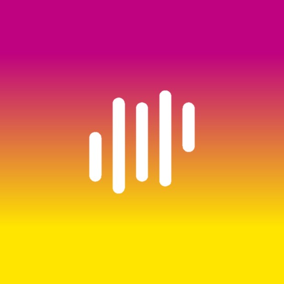 Ein weißes Balkensymbol auf pink-gelbem Hintergrund.